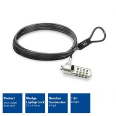 Cadeado Anti-Roubo Ewent EW1243: 1,5m, Aço Inoxidável, Preto, Fecho com Chave