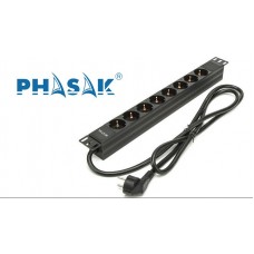Régua 19p 8 tomadas Phasak 16A 3500W 250V preto 1.5m