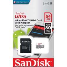 Cartão de Memória SanDisk Ultra MicroSDXC 64GB Classe 10 + Adaptador Cartão de Memória SanDisk Ultra MicroSDXC 64GB Classe 10 + Adaptador