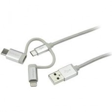 Cabo StarTech 3-em-1 USB para Lightning, USB-C e Micro USB (LTCUB1MGR)