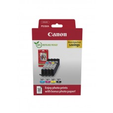 Canon CLI-581 BK/C/M/Y PHOTO VALUE - 4x6 Photo Paper (PP-201 50sheets) + Cyan, Magenta, Yellow, & Photo Black ink tanks