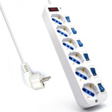 Ewent Regleta 6 Tomas Schuko Con Interruptor Individual 5m Ewent Ew3932-5m, 6 Salidas Ac, Tipo F, 3500 W, 3 M, Blanco, 9 G