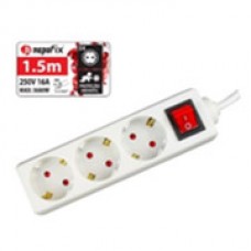 Extensão Eléctrica Napofix: 3 Tomadas, 1,5m, 3680W, 16A, 250V